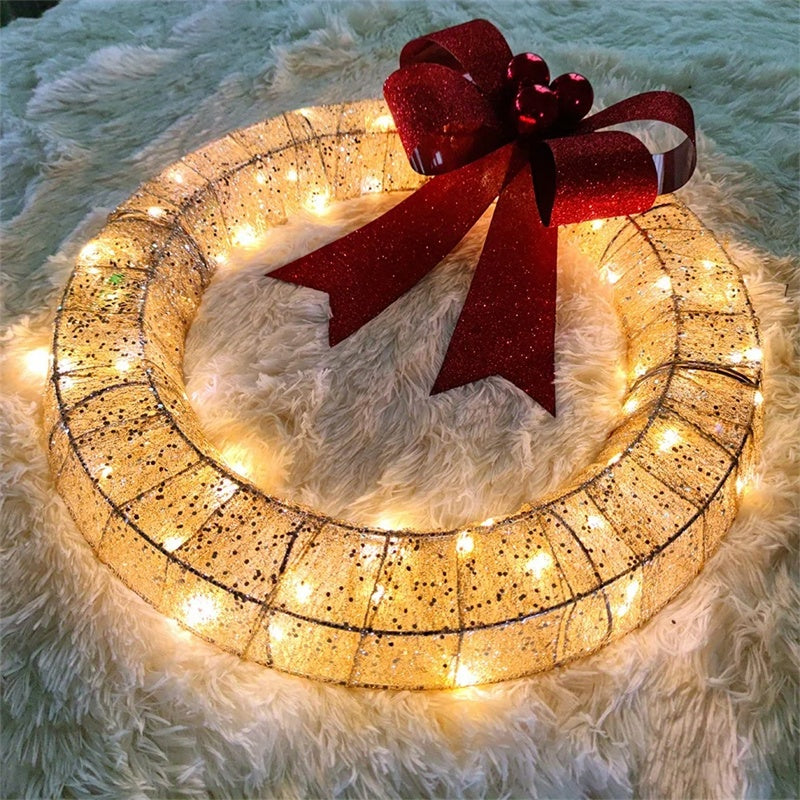 Illuminated Christmas Wreath, 19.7-Inch Handmade Design with 140 LED Lights