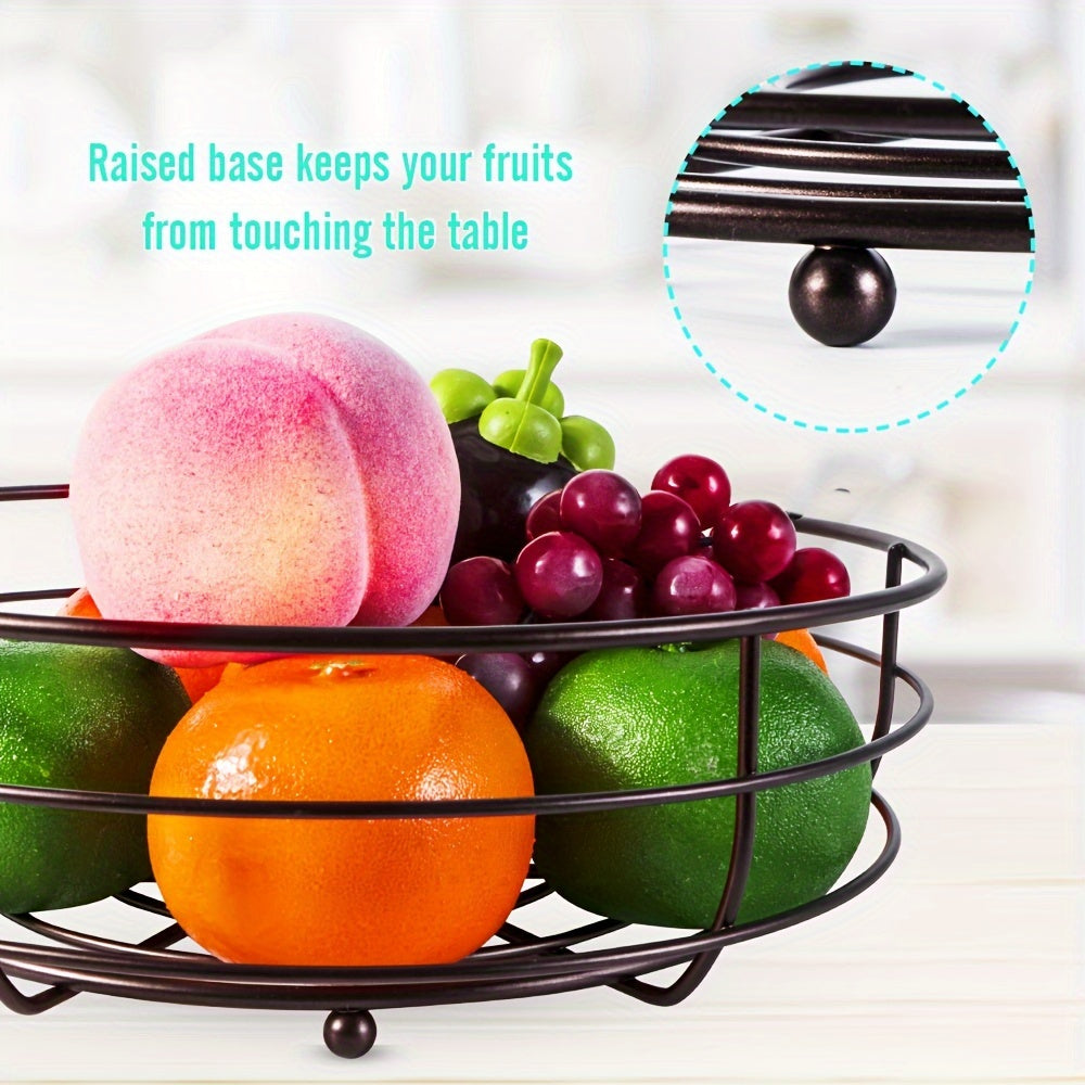 2-Layer Oval Fruit Basket with Banana Holder – Metal Kitchen Organizer