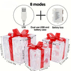 Lighted Christmas Gift Box Set of 3 with Warm White LEDs for Indoor and Outdoor Decor