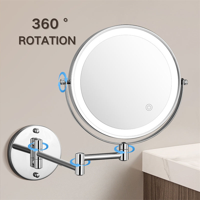 Rechargeable wall-mounted shaving mirror | 360° rotation. 1X/10X magnification and adjustable LED lighting for use in the bathroom