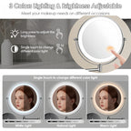 Rechargeable wall-mounted shaving mirror | 360° rotation. 1X/10X magnification and adjustable LED lighting for use in the bathroom