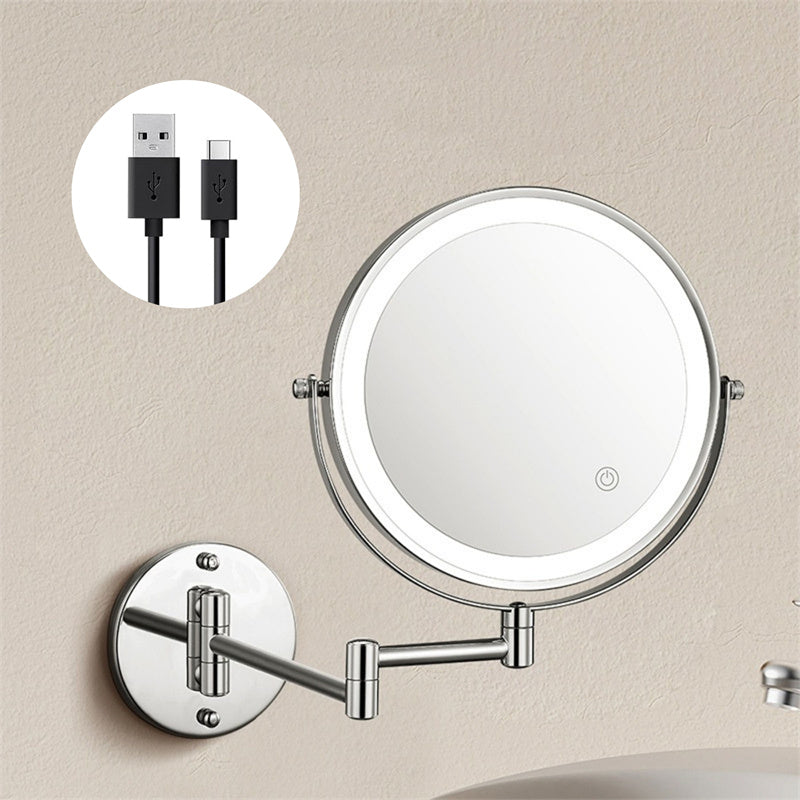 Rechargeable wall-mounted shaving mirror | 360° rotation. 1X/10X magnification and adjustable LED lighting for use in the bathroom