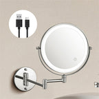 Rechargeable wall-mounted shaving mirror | 360° rotation. 1X/10X magnification and adjustable LED lighting for use in the bathroom