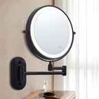 Rechargeable wall-mounted shaving mirror | 360° rotation. 1X/10X magnification and adjustable LED lighting for use in the bathroom
