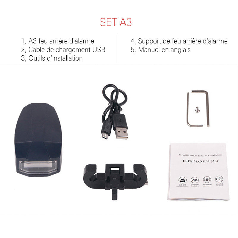 Intelligent sound and light alarm rear for bicycle