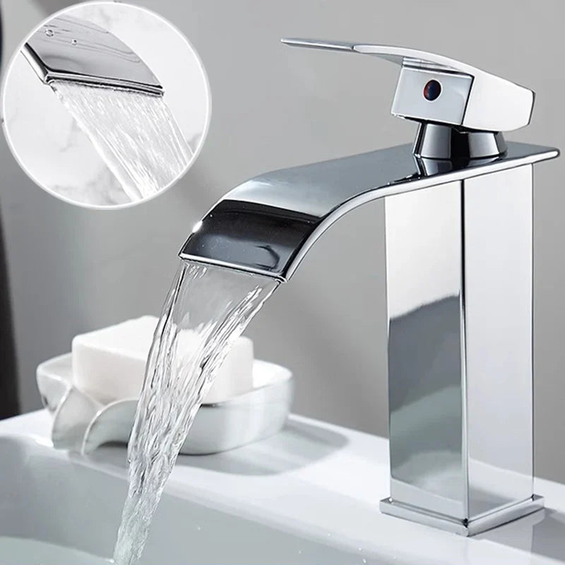 Waterfall Vanity Tap Aqualis Noir | Stainless Steel | Hot & Cold Water | For Bathroom & Guest Toilet