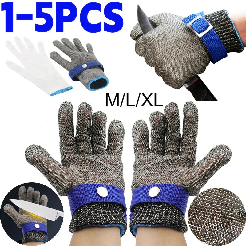 Stainless steel cut-resistant gloves - Anti-cut, wire metal weave hand protection for slaughtering, gardening and labor safety