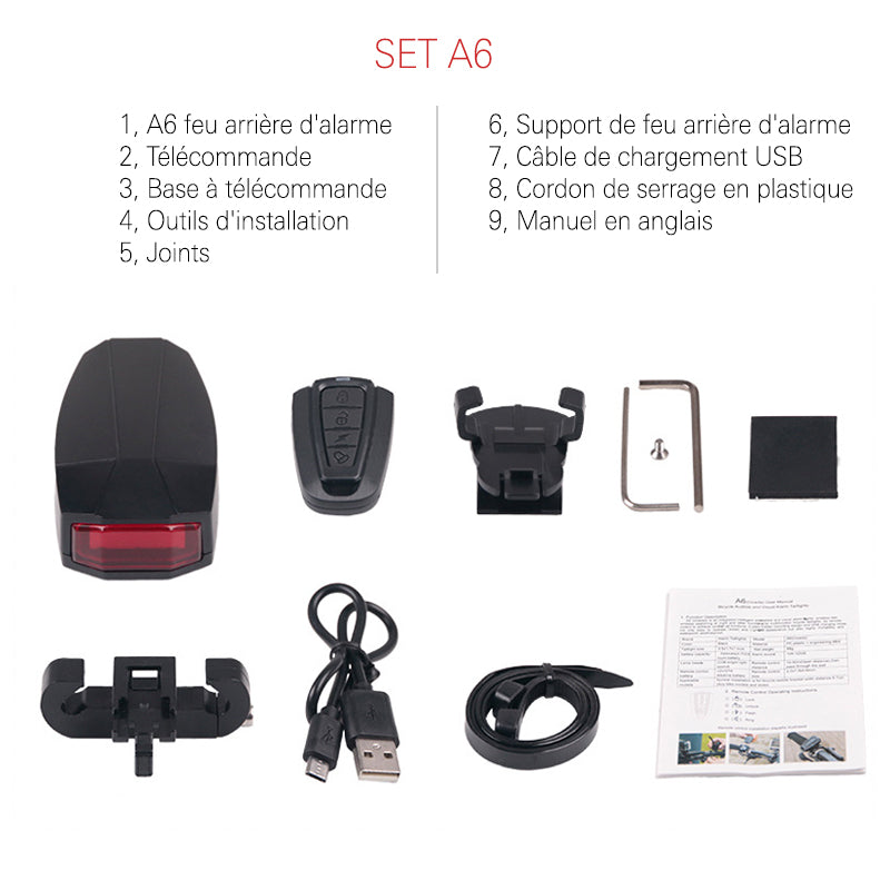 Intelligent sound and light alarm rear for bicycle