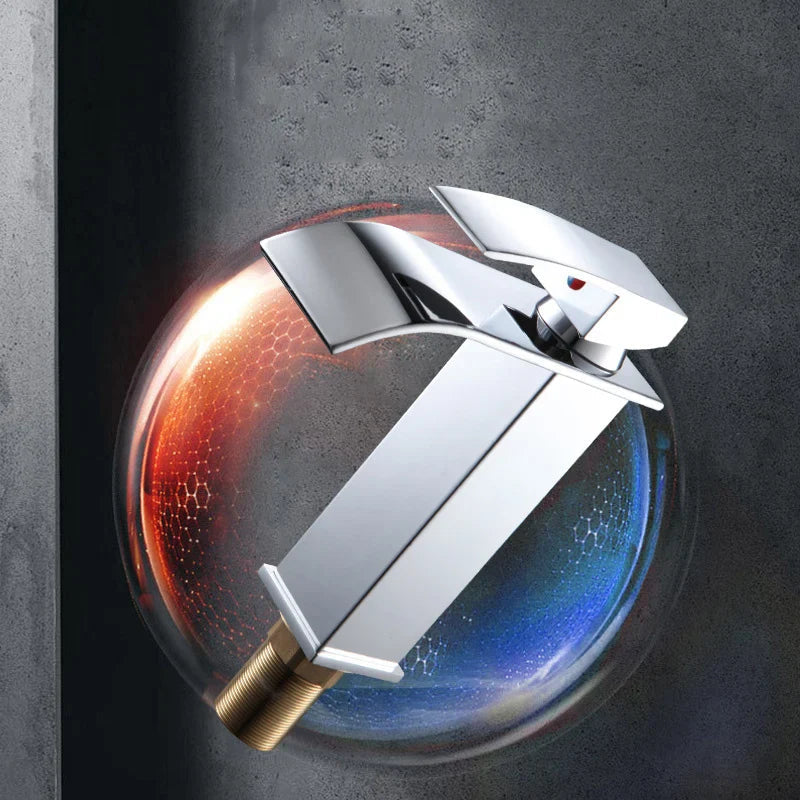 Waterfall Vanity Tap Aqualis Noir | Stainless Steel | Hot & Cold Water | For Bathroom & Guest Toilet