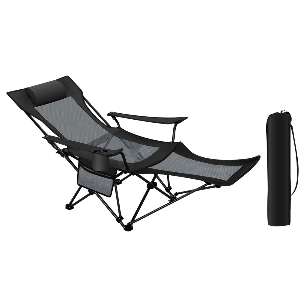 CAMPURE Relax Lounge Chair | Adjustable & Foldable | With Footrest | Ultra-Light & Portable – Black/Grey