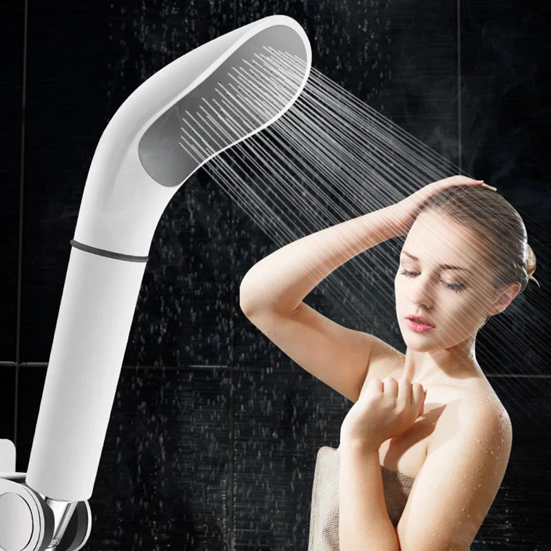 AquaVelo High-Pressure Showerhead with Water-Saving Function | White Handheld Shower with Filter & Standard Connection – 22×12×7.4 cm