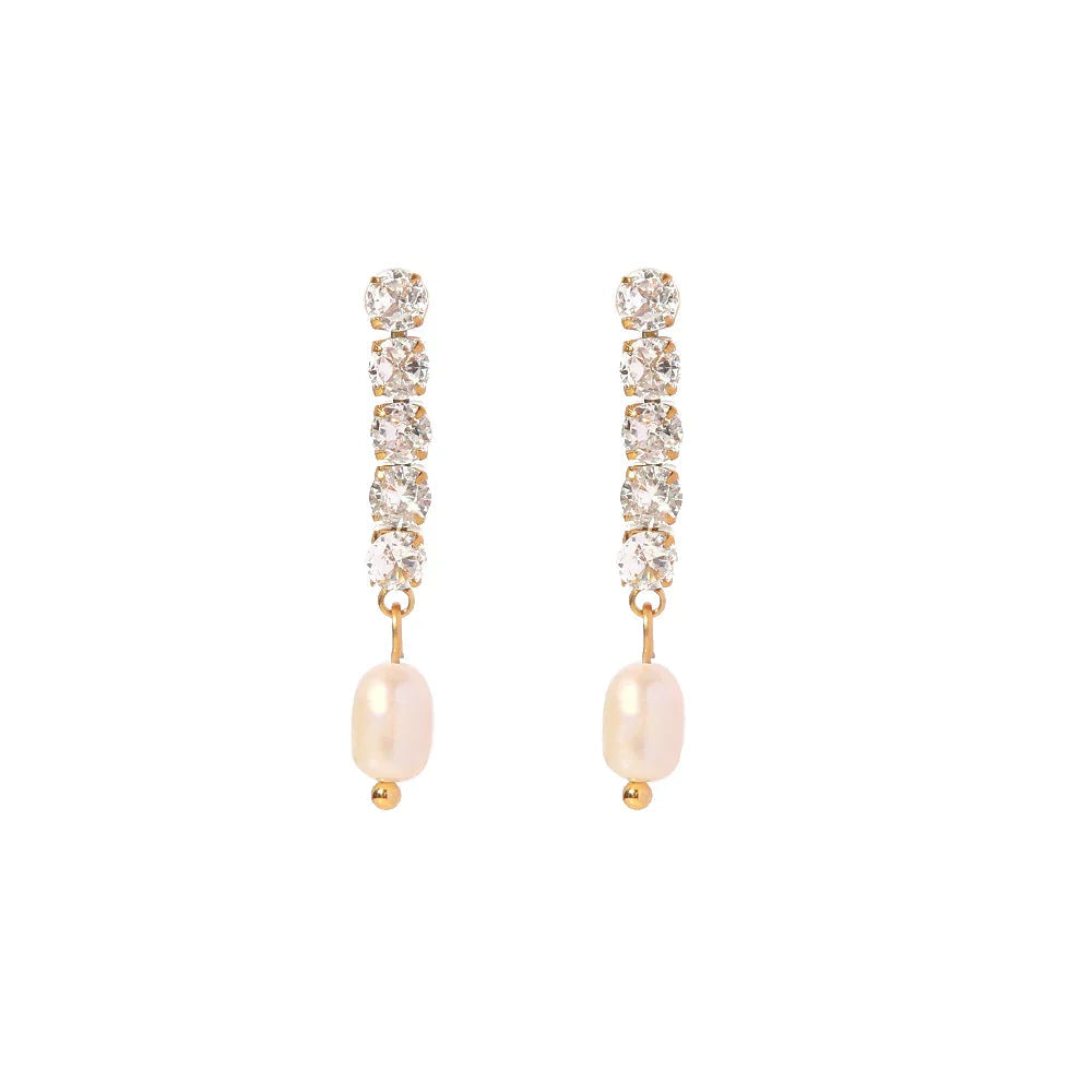 18k Dainty Diamond Tassel Pearl Dangle Earrings