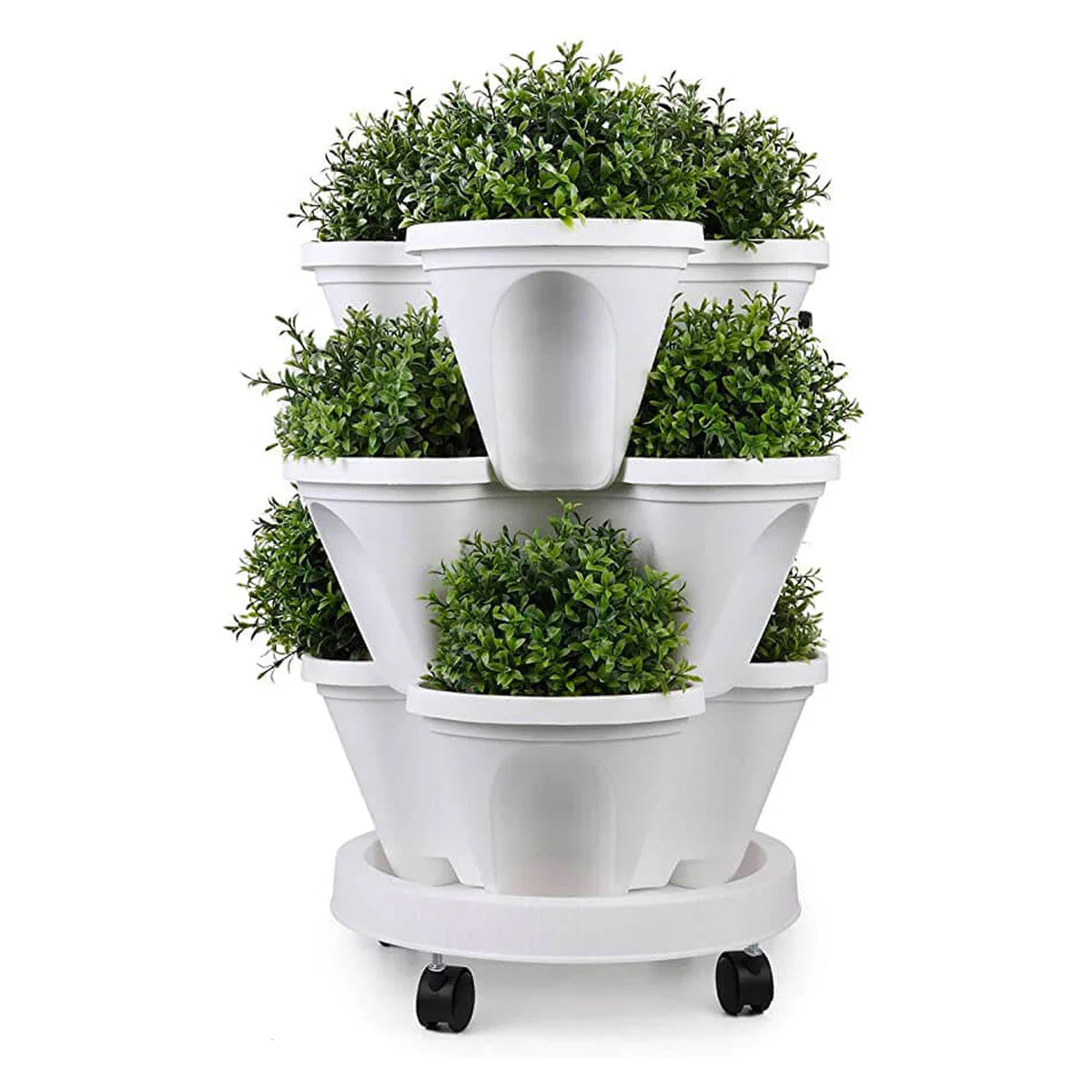 Space-saving stackable plant pots – Vertical planting system with wheels