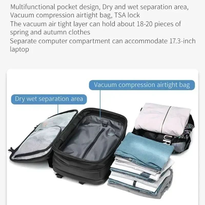 Compressible travel backpack with laptop compartment