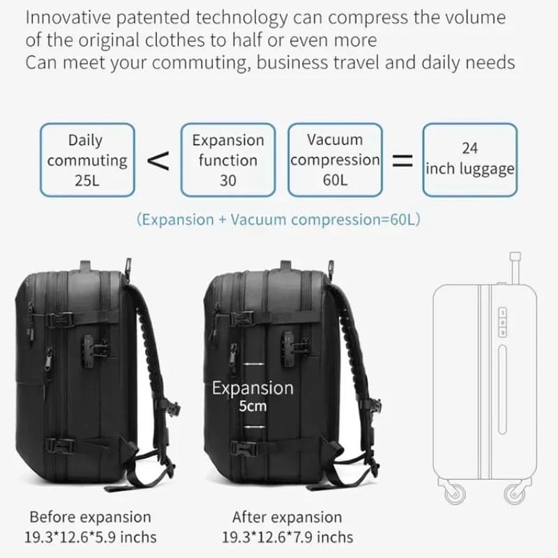 Compressible travel backpack with laptop compartment