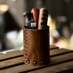 Handcrafted Vegetable Tanned Leather Pen Holder Desktop Ornament