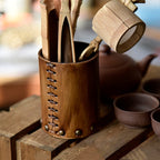 Handcrafted Vegetable Tanned Leather Pen Holder Desktop Ornament