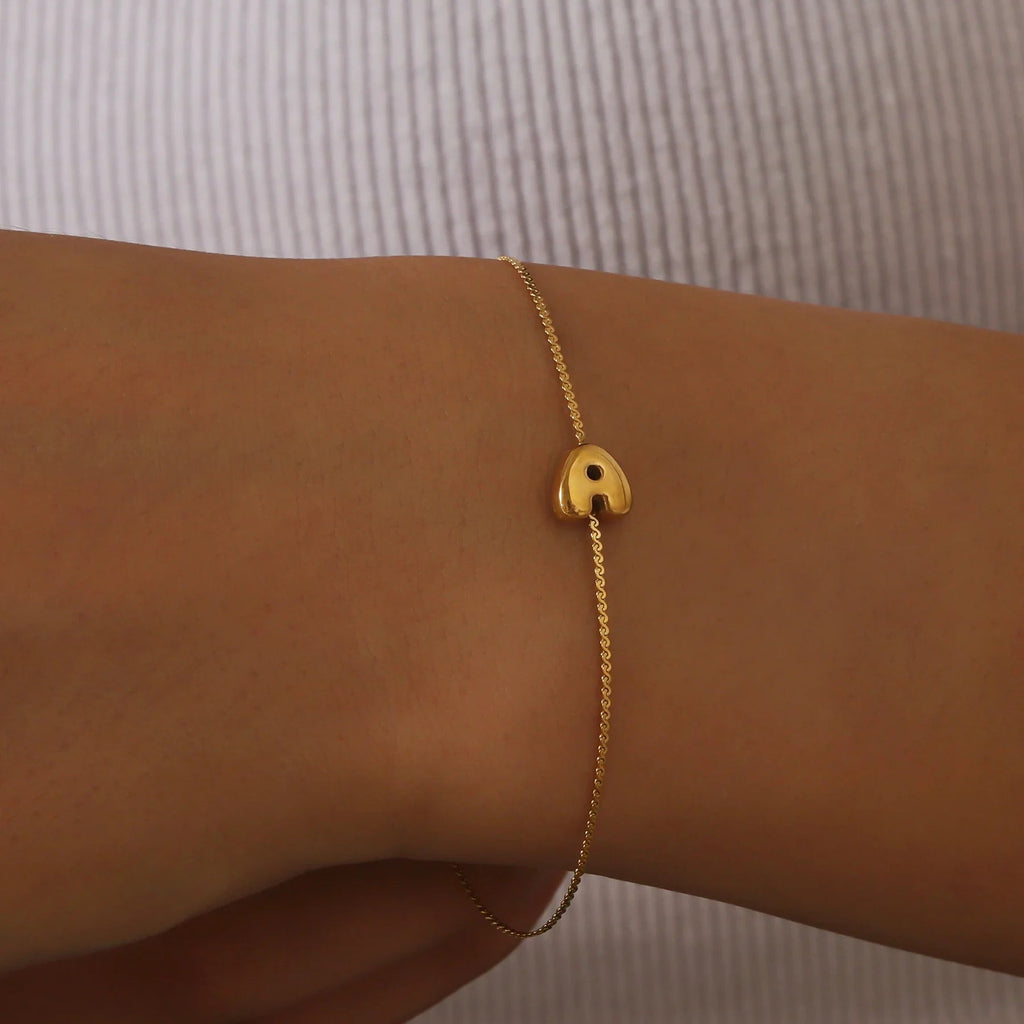 Dainty Bubble Letter Initial Bracelet