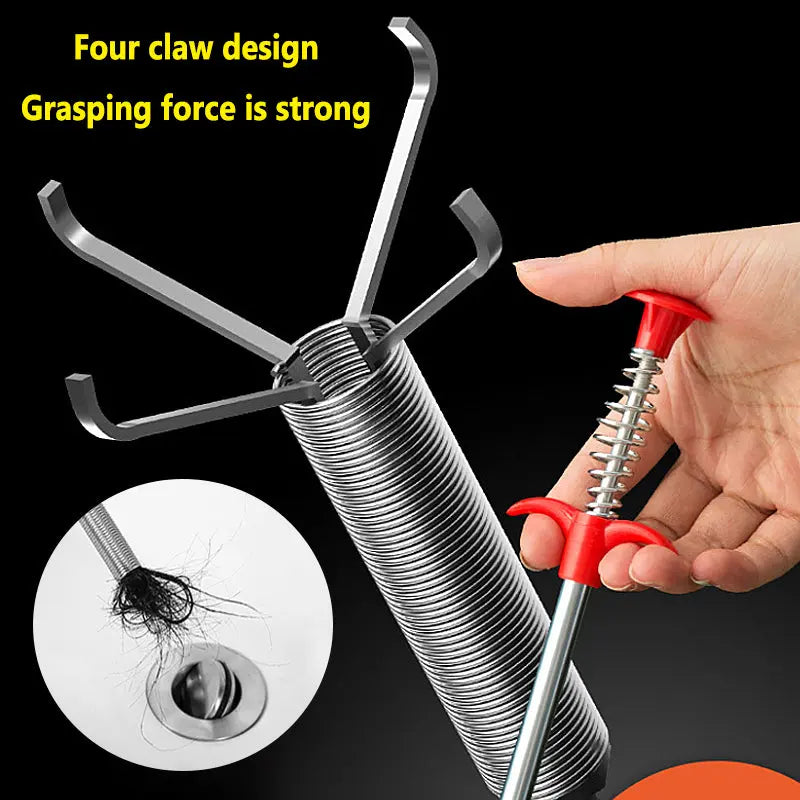 Drain cleaning tool with effortless four-claw design