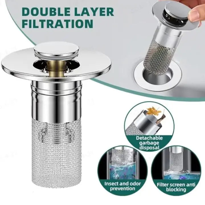 Drain strainer against clogging with pop-up function