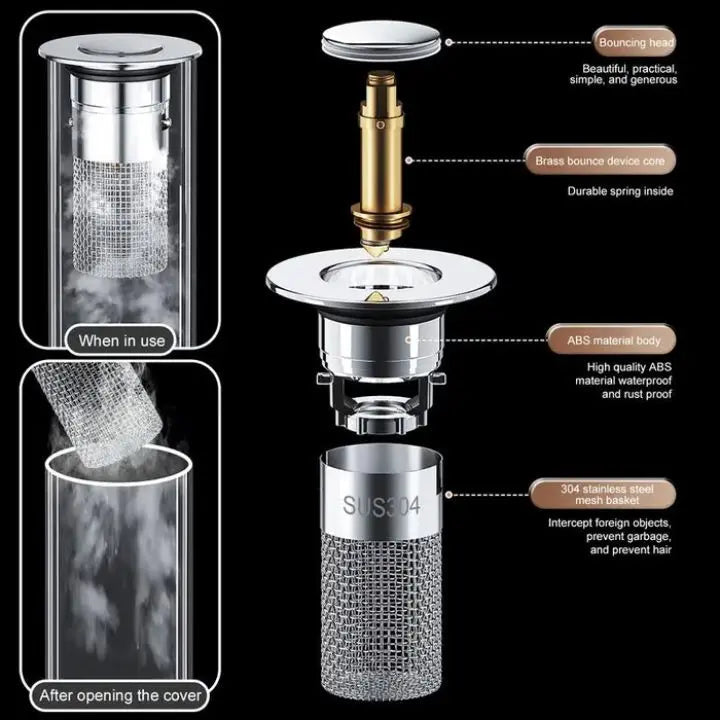 Drain strainer against clogging with pop-up function