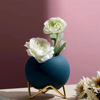 Modern Ceramic Plant Pot with Metal Stand in Vibrant Colors