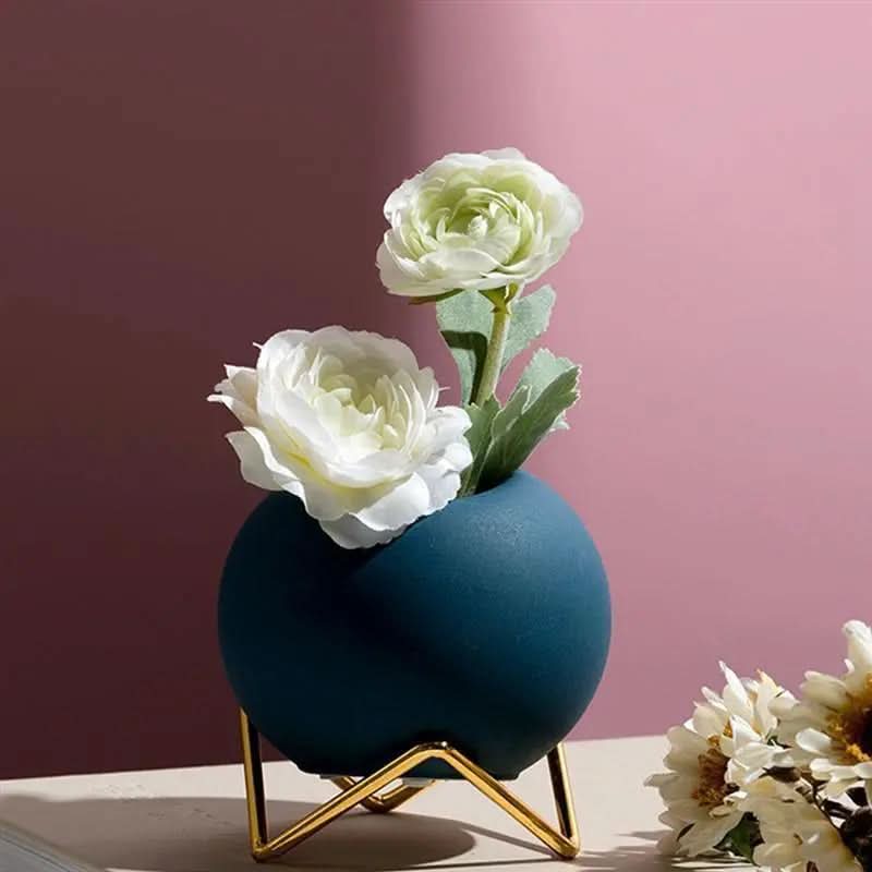 Modern Ceramic Plant Pot with Metal Stand in Vibrant Colors
