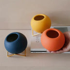 Modern Ceramic Plant Pot with Metal Stand in Vibrant Colors