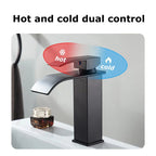 Waterfall Vanity Tap Aqualis Noir | Stainless Steel | Hot & Cold Water | For Bathroom & Guest Toilet