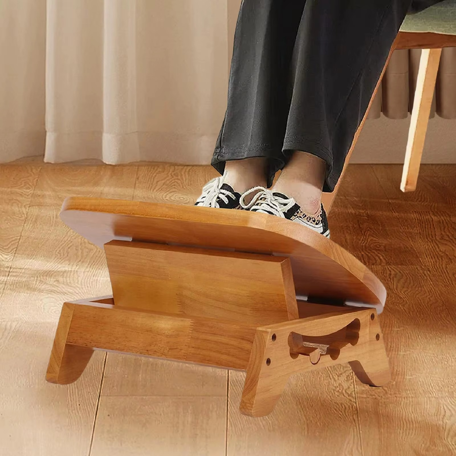 Wooden Under-Desk Footrest – Ergonomic Leg Support for Home & Office
