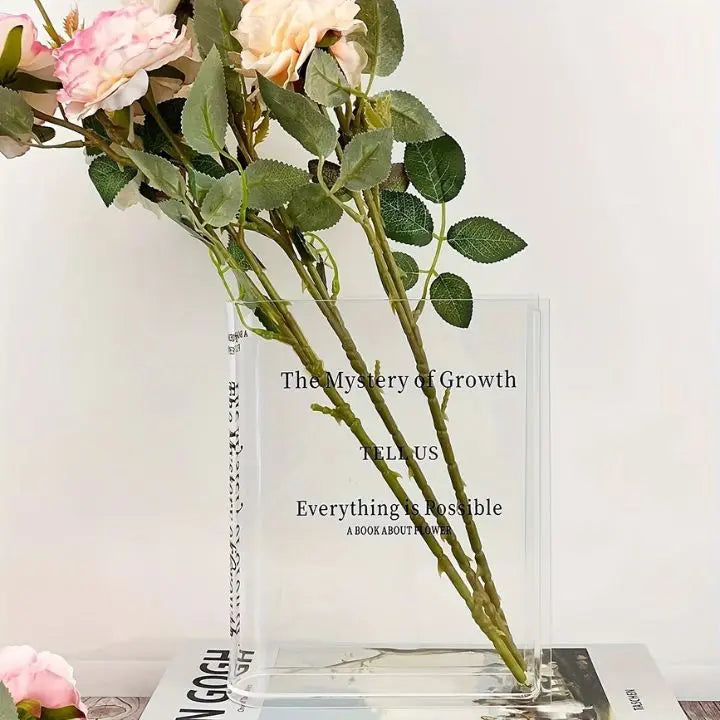 Acrylic Book Vase – Modern Design with Invisible Book Look