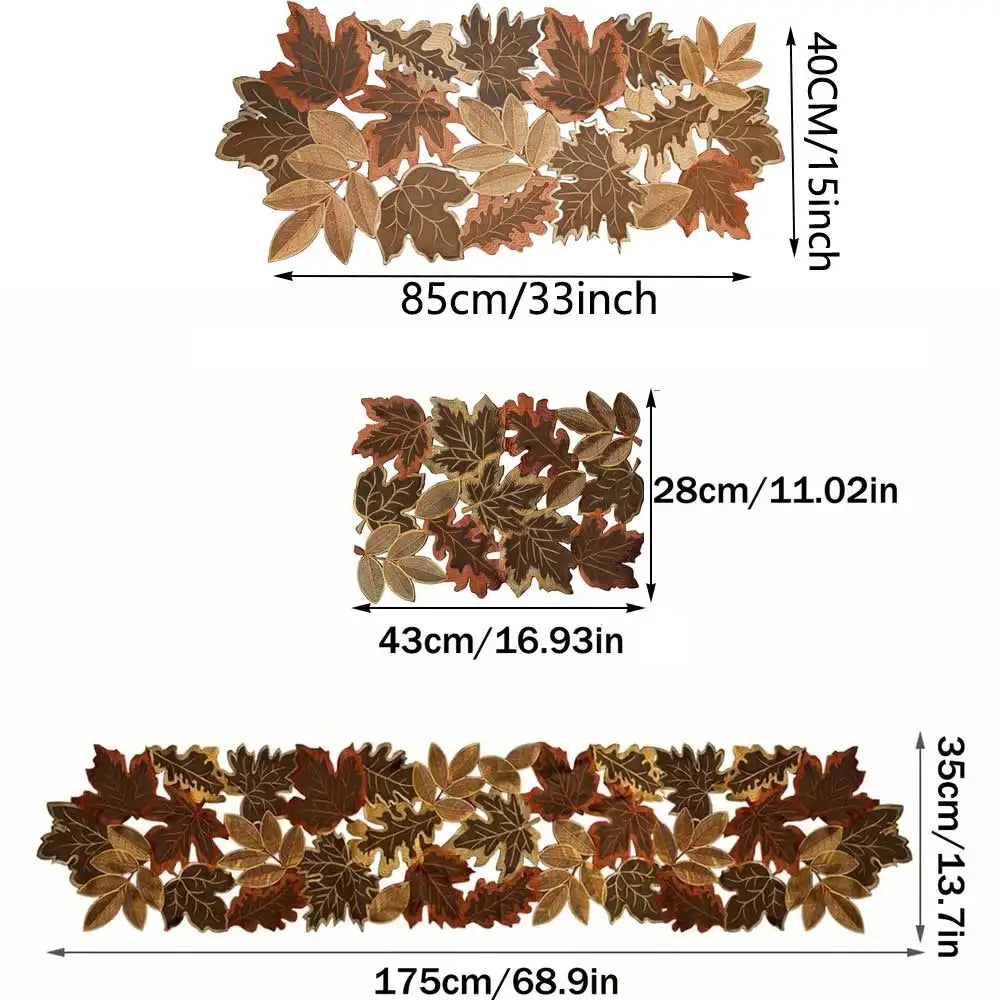 HarvestLeaf Table Runner | Embroidered Maple Leaf Design | Autumn Decor in Country Style