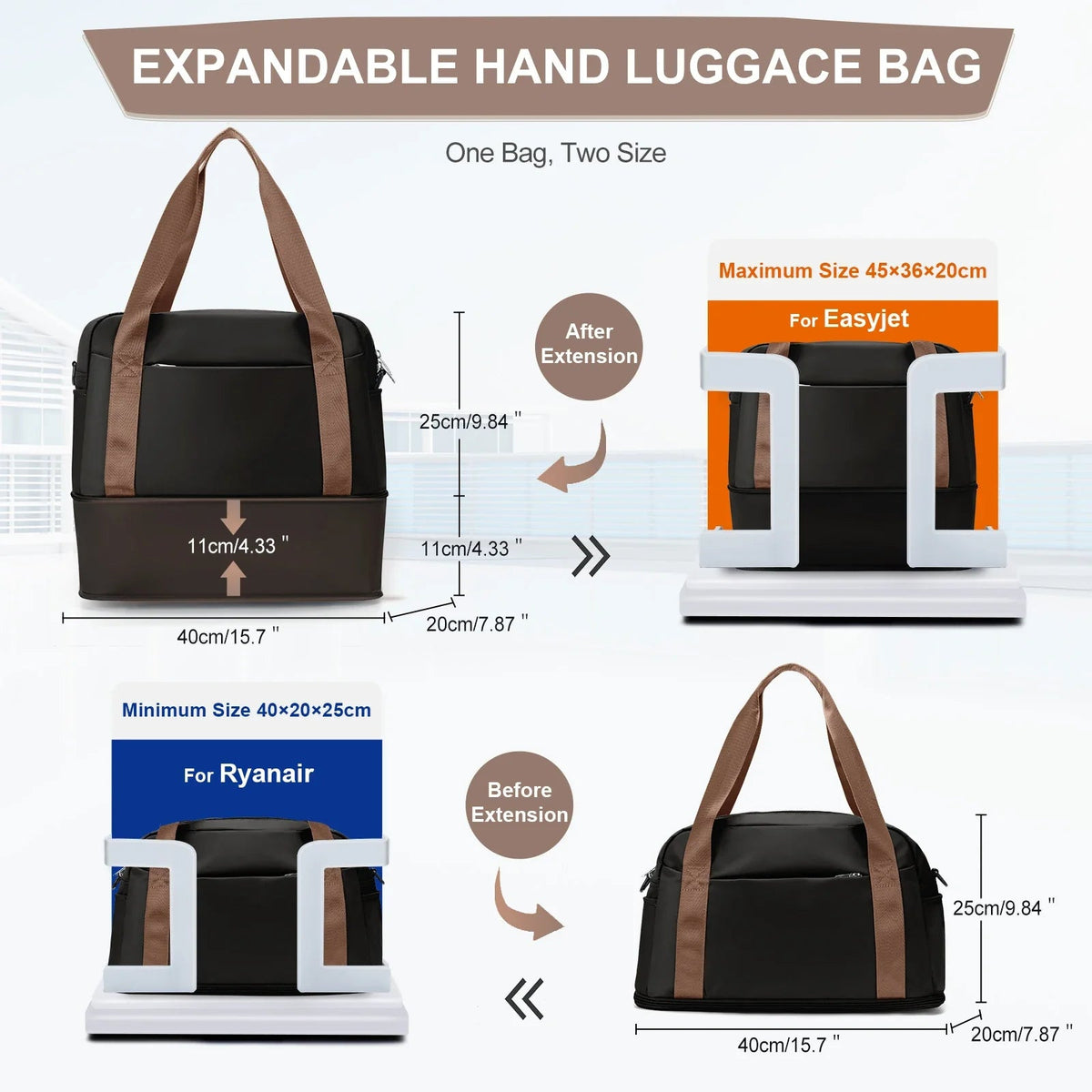 Travel bag "Skyvora" | Maximum size for hand luggage | Light & versatile | 40x20x25 cm & 45x36x20 cm