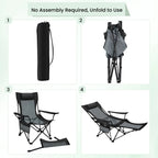 CAMPURE Relax Lounge Chair | Adjustable & Foldable | With Footrest | Ultra-Light & Portable – Black/Grey