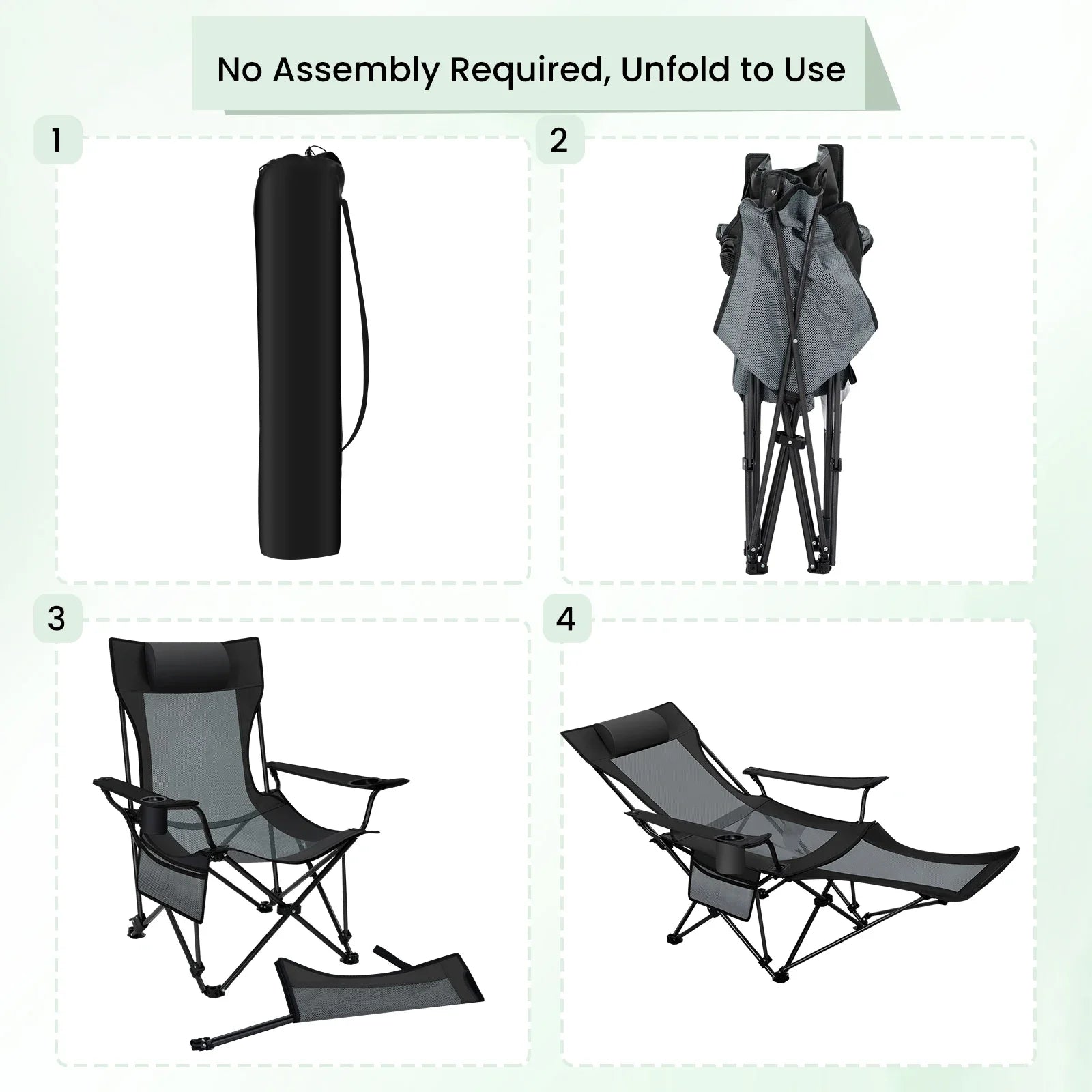 CAMPURE Relax Lounge Chair | Adjustable & Foldable | With Footrest | Ultra-Light & Portable – Black/Grey