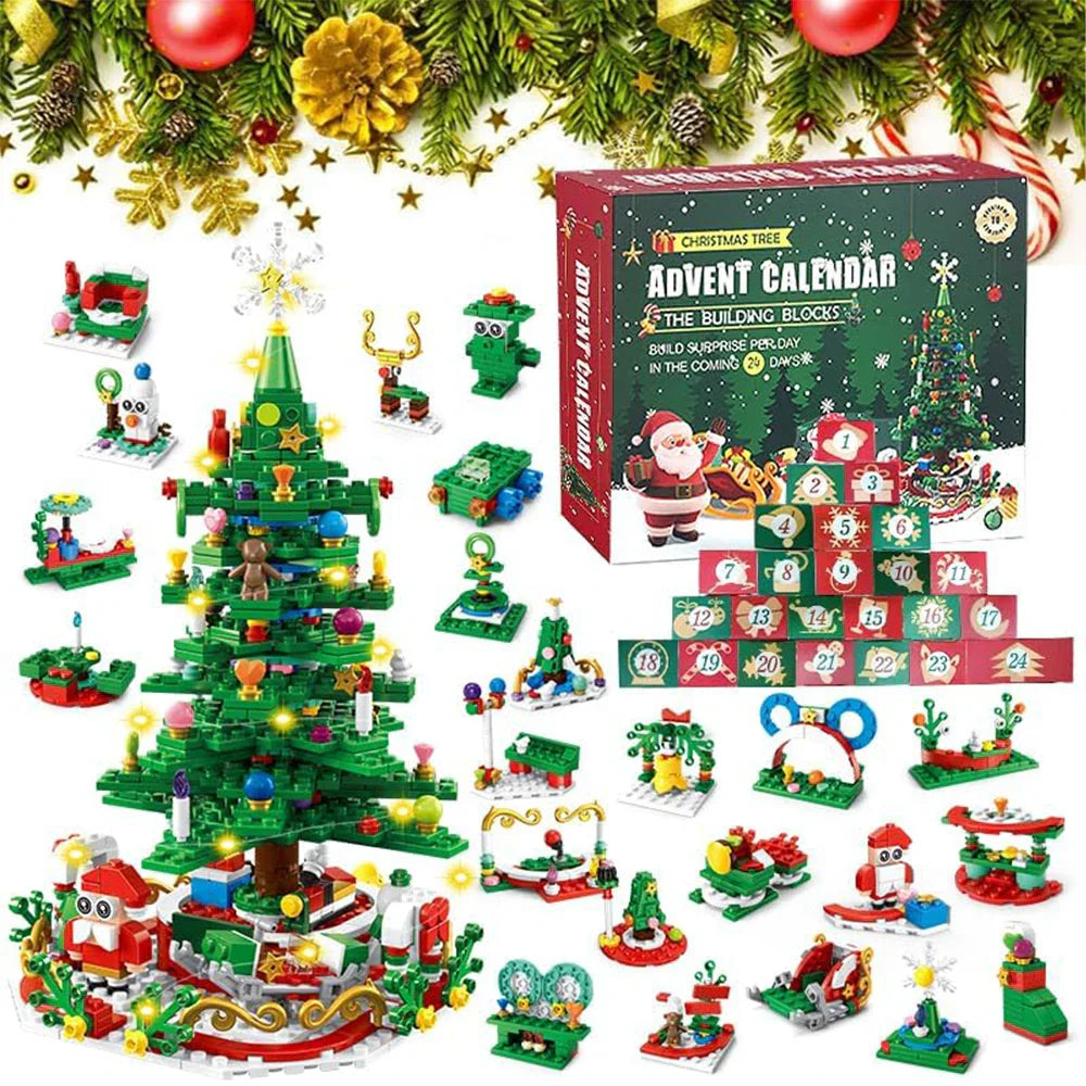 Luminova Adventskalender Kinderen – Bouwsteen Kerstboom met 24 Verrassingen & LED-Verlichting, Creatief & Educatief Speelplezier