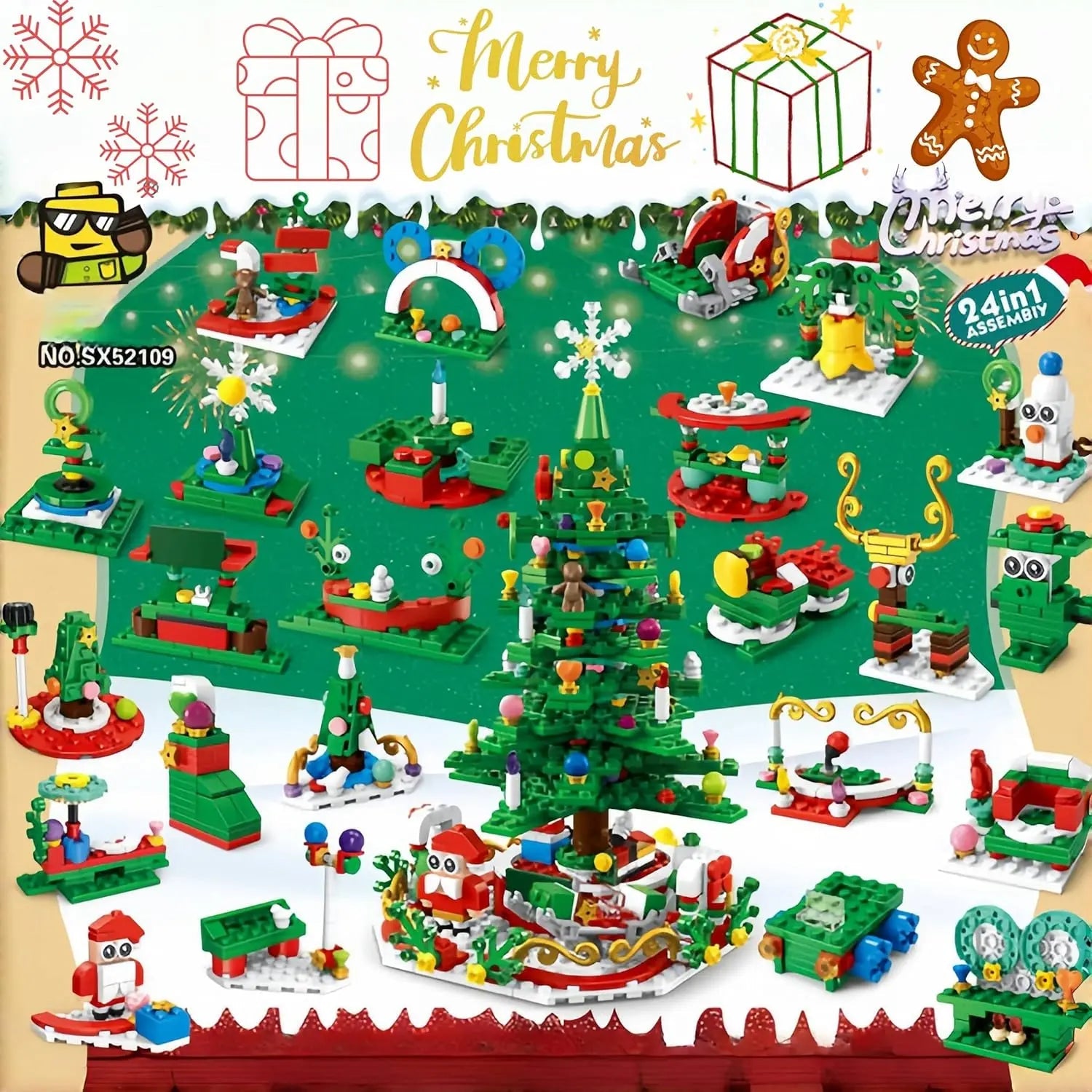 Luminova Adventskalender Kinderen – Bouwsteen Kerstboom met 24 Verrassingen & LED-Verlichting, Creatief & Educatief Speelplezier