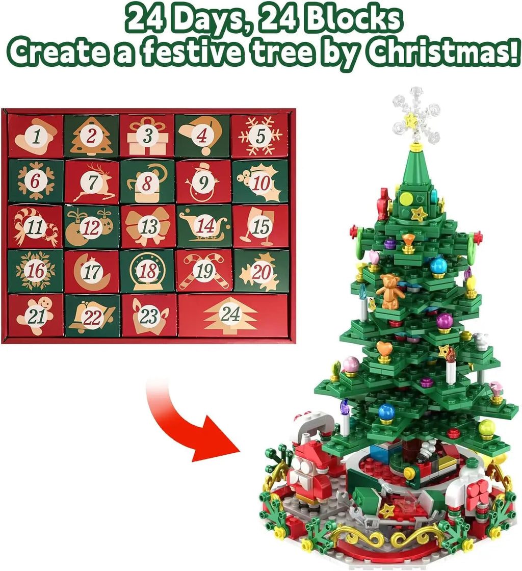 Luminova Adventskalender Kinderen – Bouwsteen Kerstboom met 24 Verrassingen & LED-Verlichting, Creatief & Educatief Speelplezier