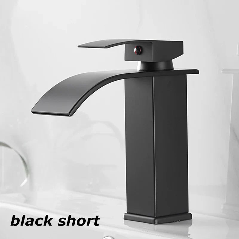 Waterfall Vanity Tap Aqualis Noir | Stainless Steel | Hot & Cold Water | For Bathroom & Guest Toilet