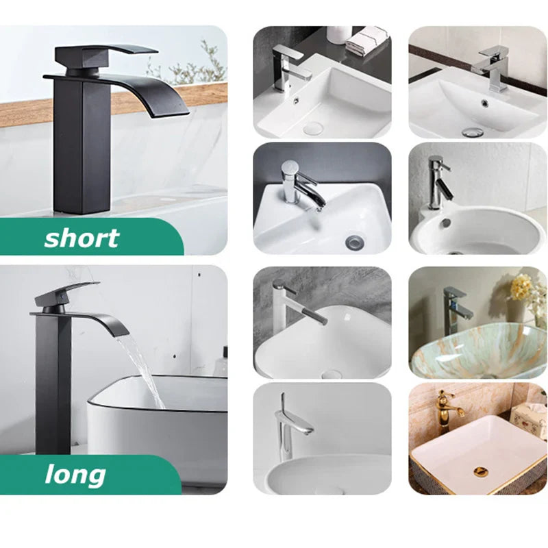 Waterfall Vanity Tap Aqualis Noir | Stainless Steel | Hot & Cold Water | For Bathroom & Guest Toilet