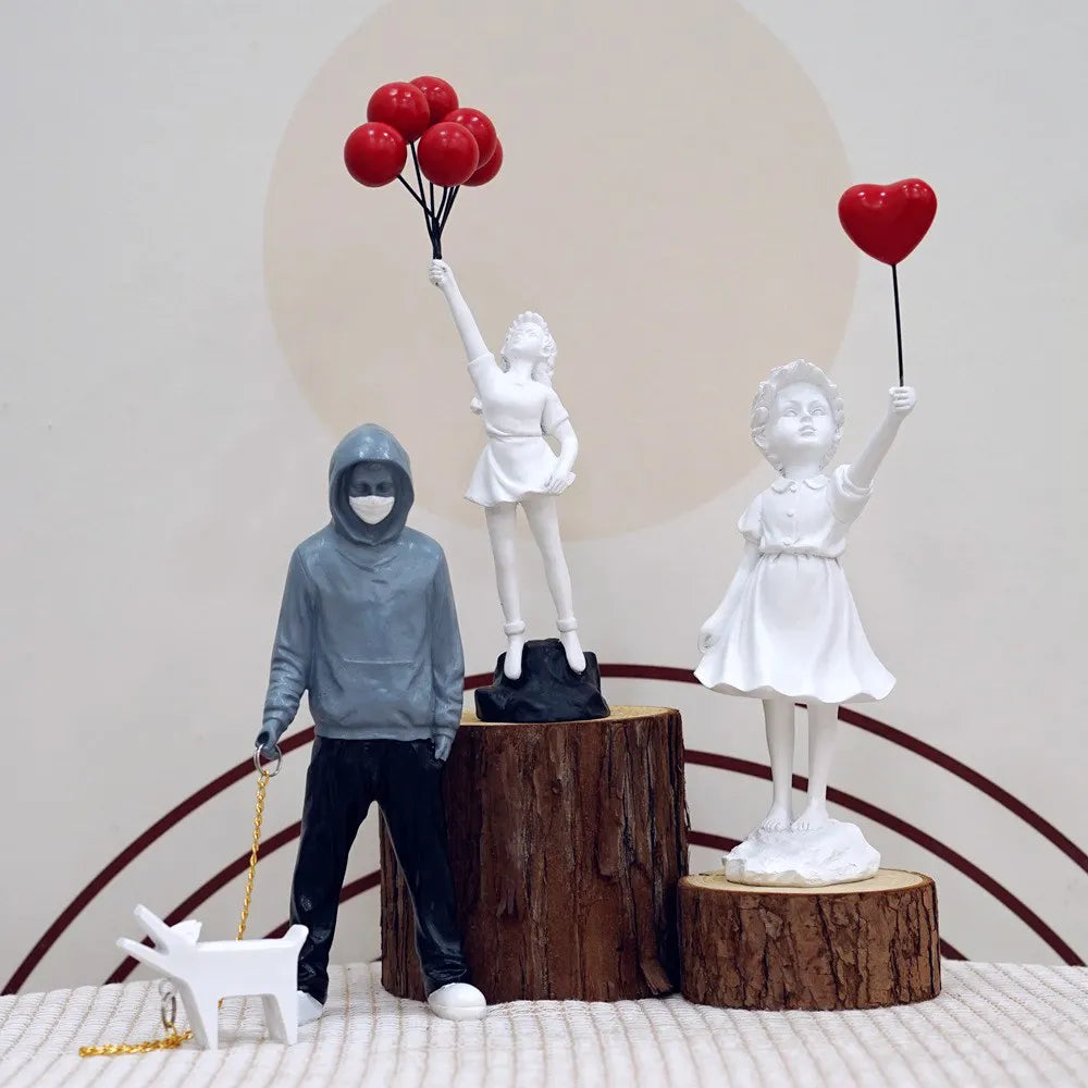 Artify Banksy sculpture collection | Flower thrower & balloon girl | Pop art figures | Modern office & home decoration