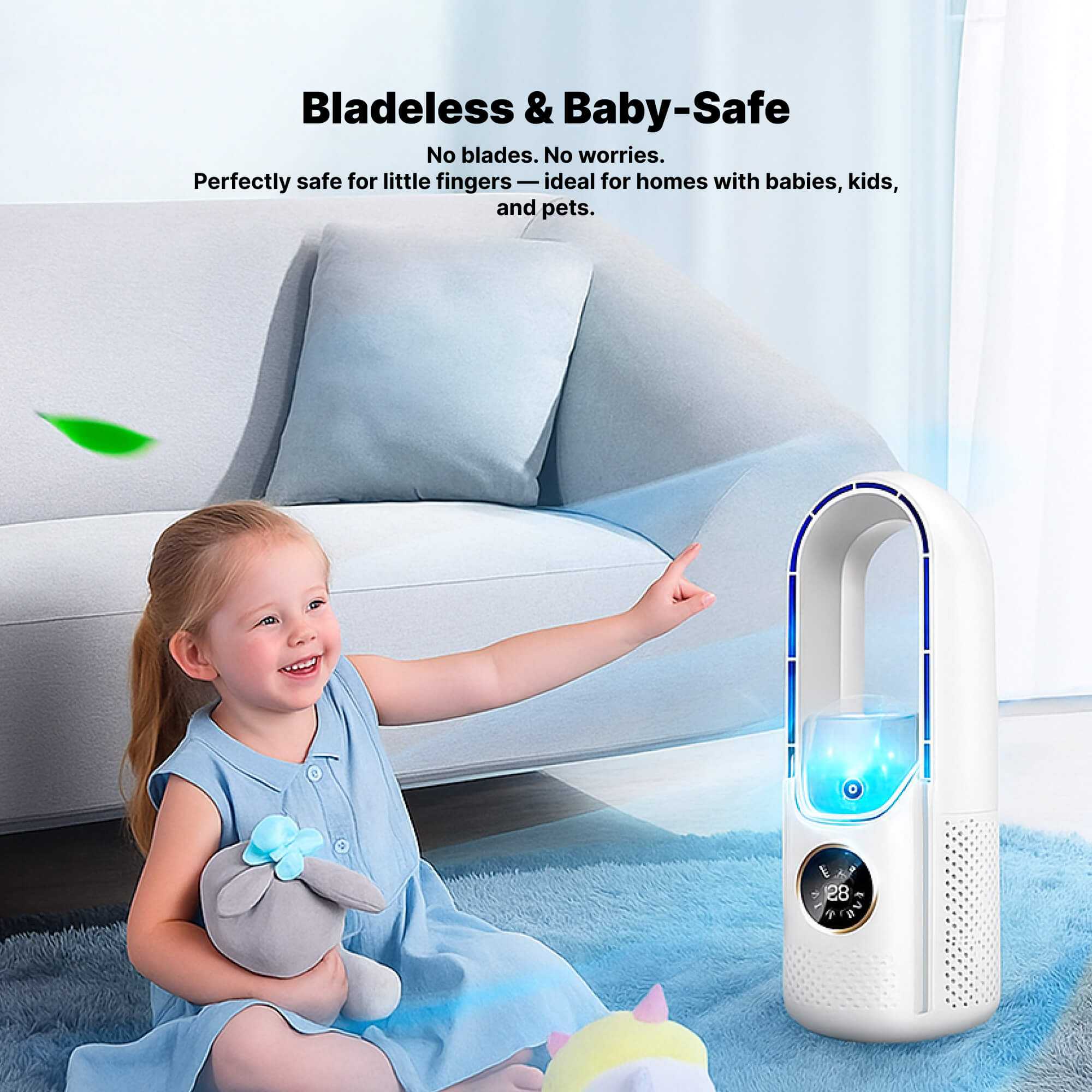 Bladeless Portable Fan | Ultra-Quiet, Ergonomic Design & Ideal for Home and Office Use