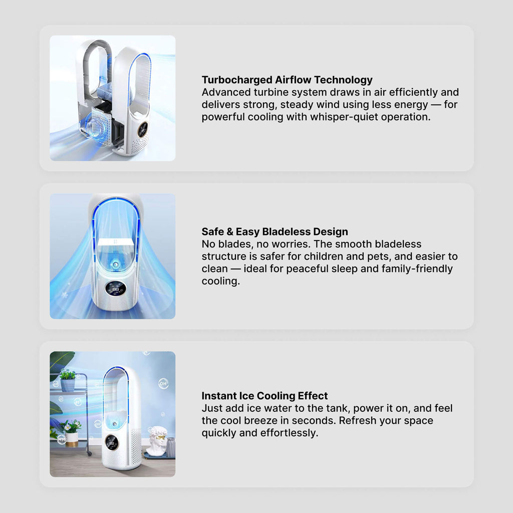 Bladeless Portable Fan | Ultra-Quiet, Ergonomic Design & Ideal for Home and Office Use