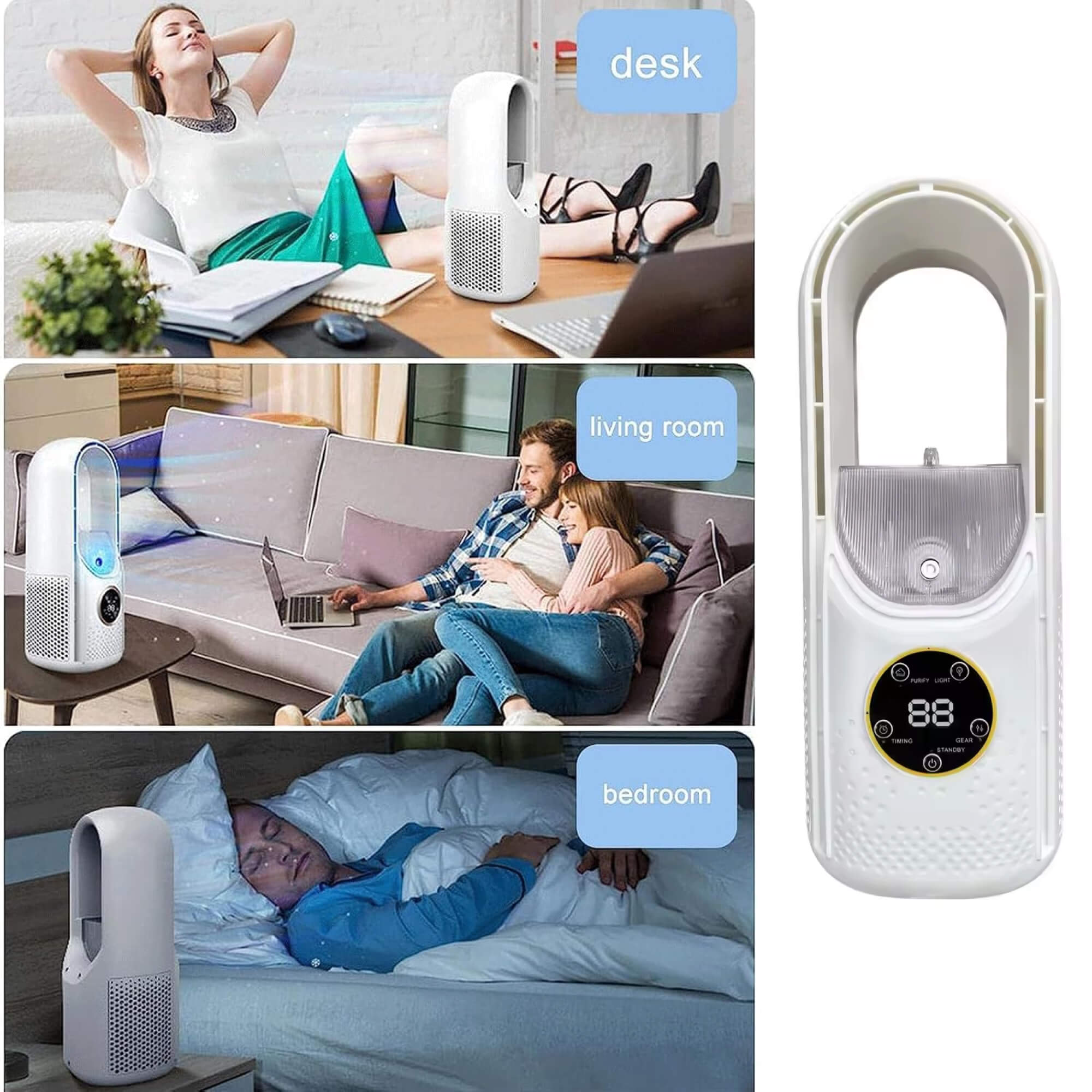 Bladeless Portable Fan | Ultra-Quiet, Ergonomic Design & Ideal for Home and Office Use