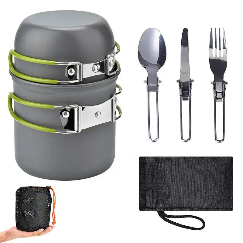Camping Cookware Set with Stainless Steel Cutlery and Carry Bag