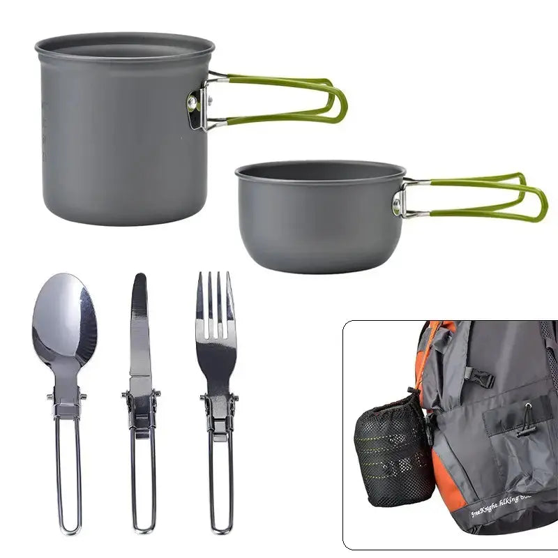 Camping Cookware Set with Stainless Steel Cutlery and Carry Bag