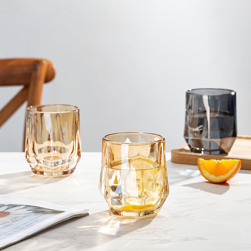 Amber hexagonal Glass Cups