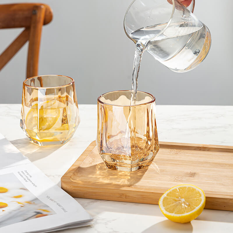 Amber hexagonal Glass Cups