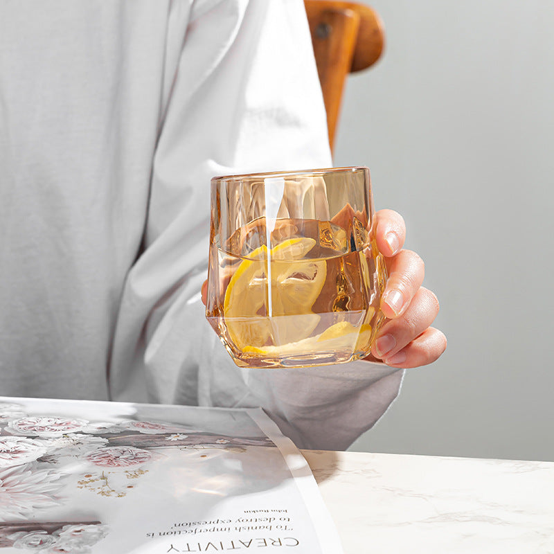 Amber hexagonal Glass Cups