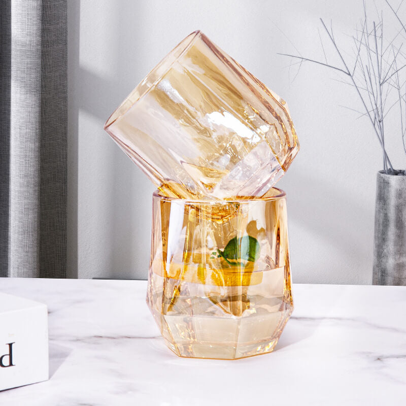 Amber hexagonal Glass Cups